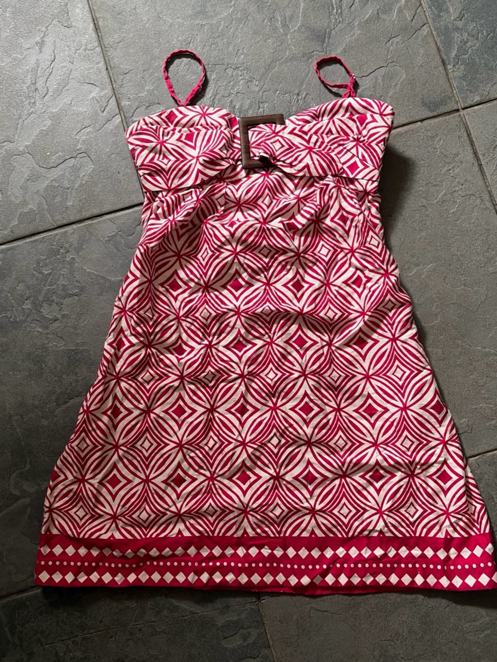 Strap Mini Dress in Pink & White Geometric Print
